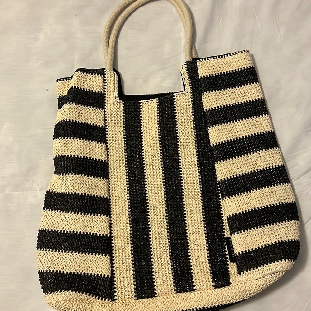 Kelly & Katie Black and Cream Striped Crochet Tote